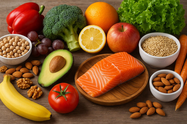 An assortment of whole foods for mental health and depression support